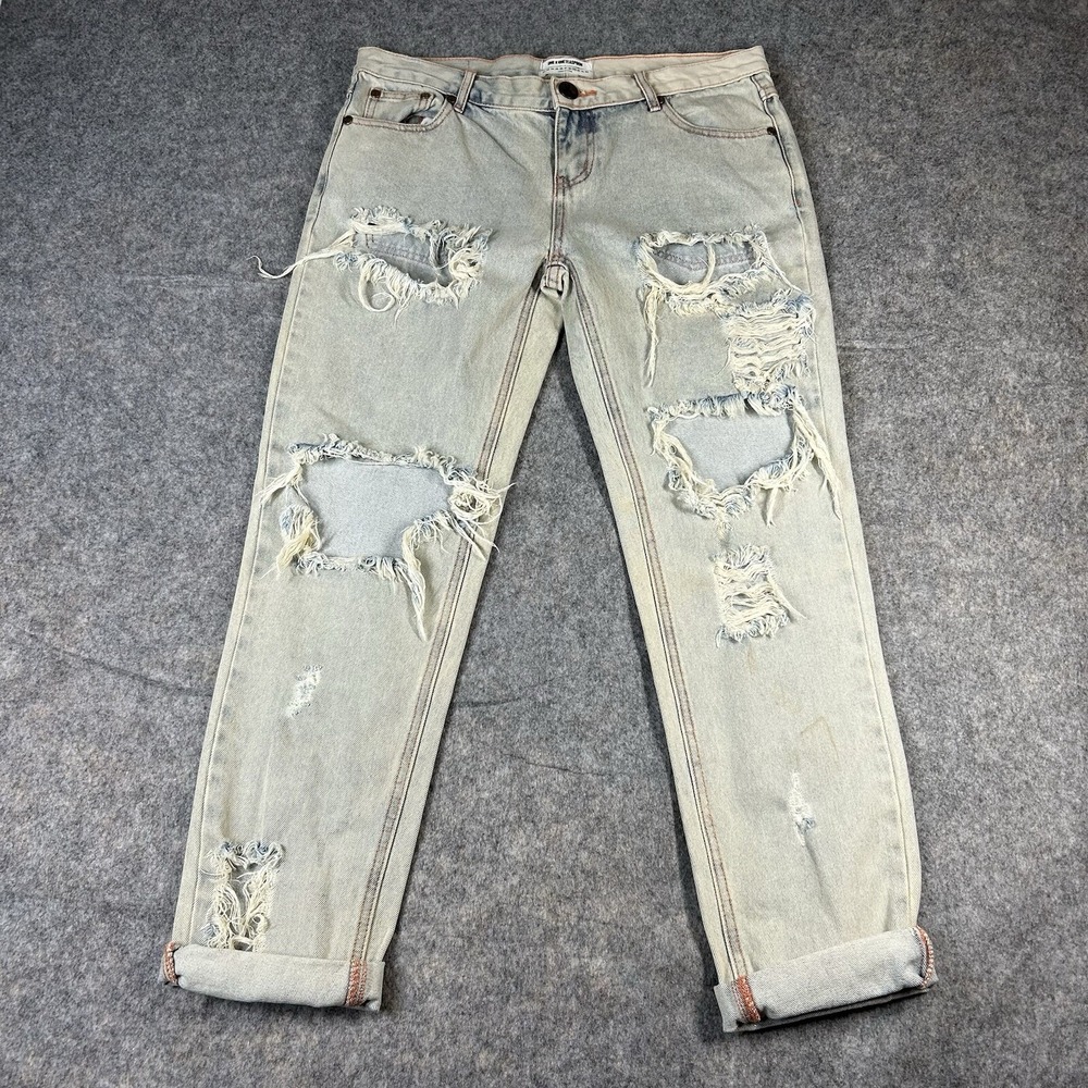 One X One Teaspoon Jeans Womens 29 Distressed Light Acid Wash Denim Straight Leg